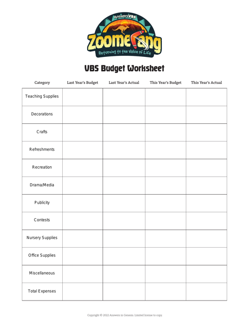 Budget Worksheet