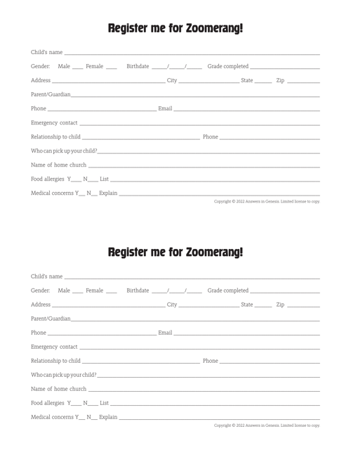 Registration Form Child