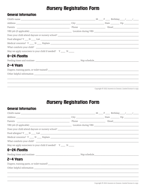 Registration Form Nursery