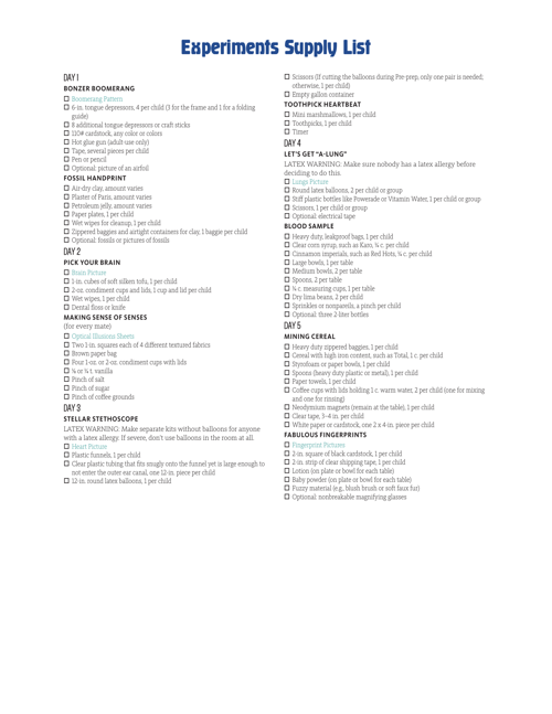 Supply List Experiments